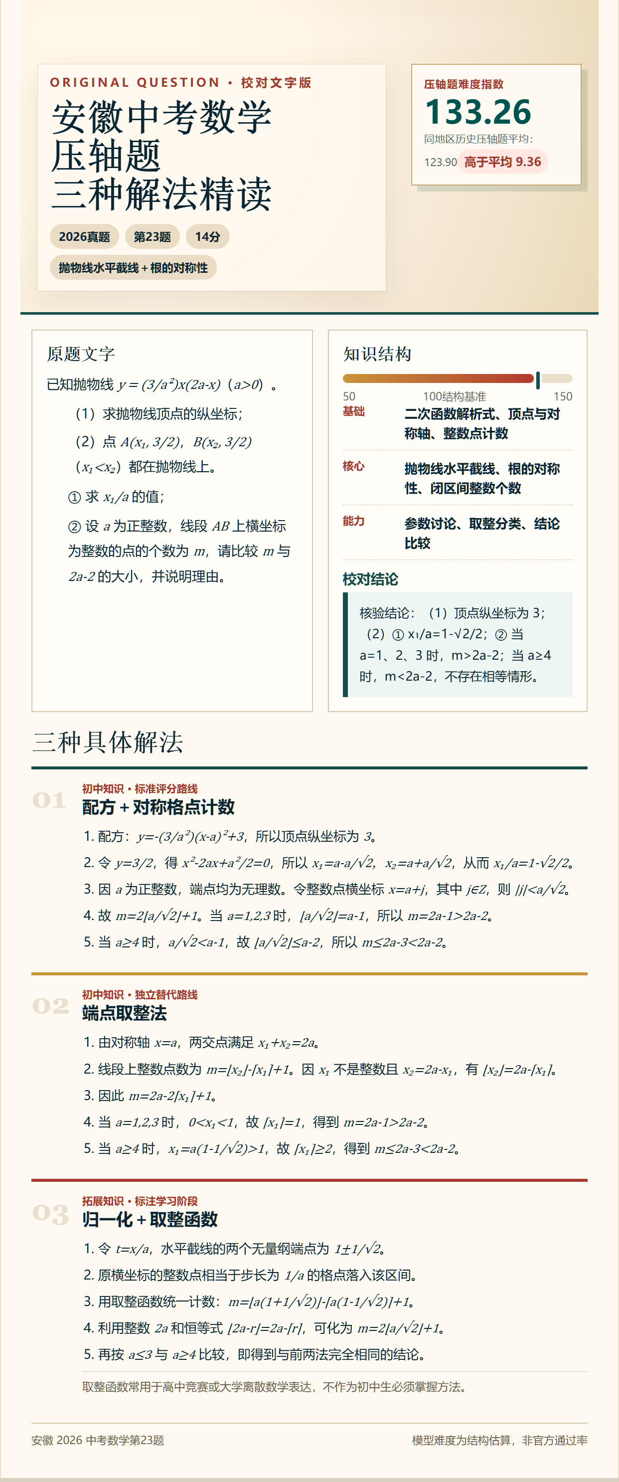 安徽中考数学压轴题三种解法图文预览